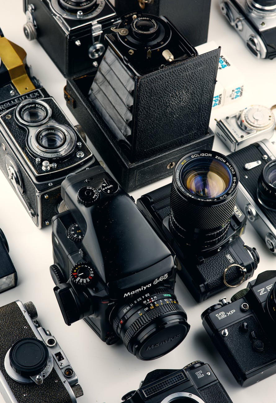 assorted black cameras